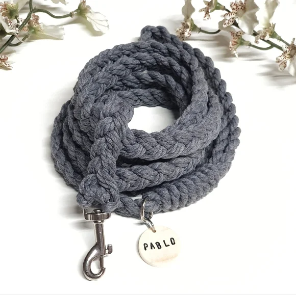 🐶 3 for $15 * Pablo Dark Gray Macrame Cord Braided Dog Leash - Picture 2 of 3